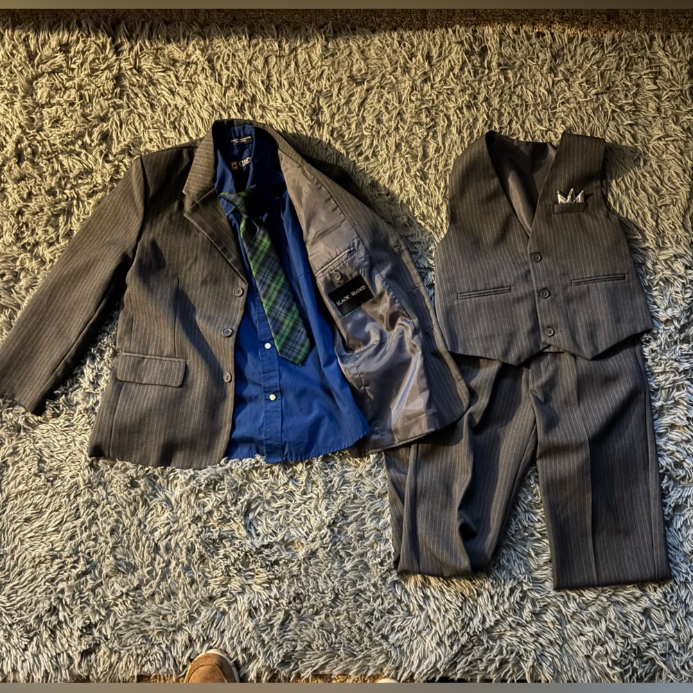 Kids' Elegant Charcoal Pinstripe Blazer Set